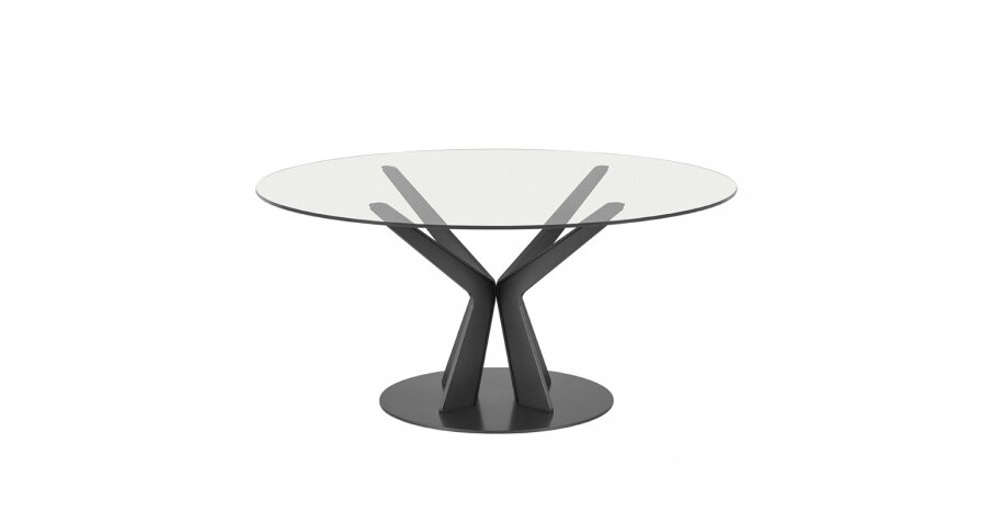 שולחן אוכל עגול דגם TREE (זכוכית / עץ) -שולחן אוכל זכוכית  (Q140 ס